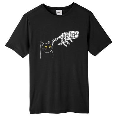 Funny Cat And Skeleton Hand Halloween Design Gift Tall Fusion ChromaSoft Performance T-Shirt