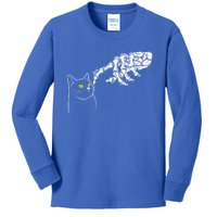 Funny Cat And Skeleton Hand Halloween Design Gift Kids Long Sleeve Shirt