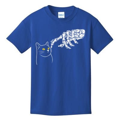 Funny Cat And Skeleton Hand Halloween Design Gift Kids T-Shirt