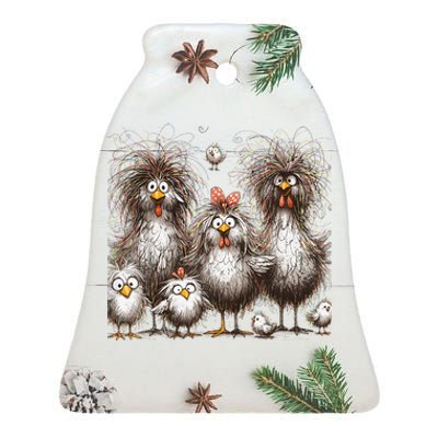 Funny Chicken Art Eagerlys Ceramic Bell Ornament