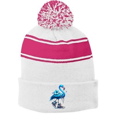 Flamingo Chucks And Pearls Comma La Kamala Harris 2024 Stripe Pom Pom Beanie