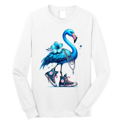 Flamingo Chucks And Pearls Comma La Kamala Harris 2024 Long Sleeve Shirt