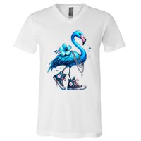 Flamingo Chucks And Pearls Comma La Kamala Harris 2024 V-Neck T-Shirt