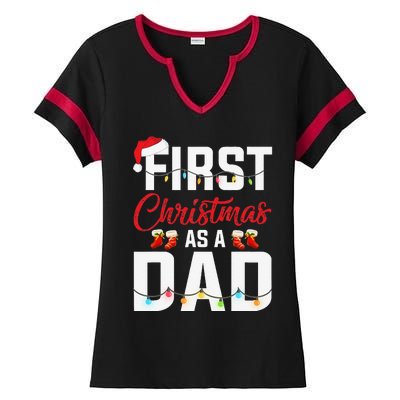 First Christmas As A Dad Xmas Lights New Dad Christmas Ladies Halftime Notch Neck Tee