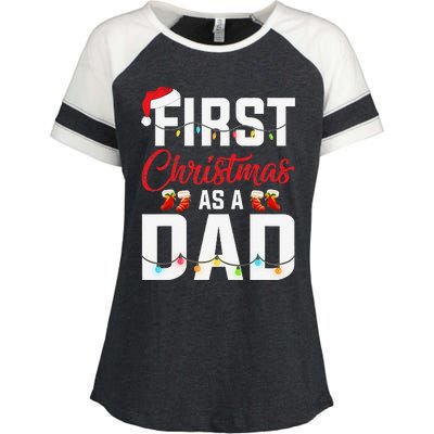 First Christmas As A Dad Xmas Lights New Dad Christmas Enza Ladies Jersey Colorblock Tee