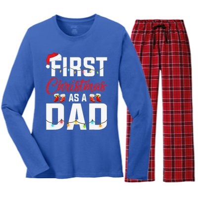 First Christmas As A Dad Xmas Lights New Dad Christmas Women's Long Sleeve Flannel Pajama Set 