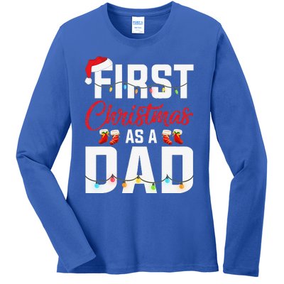 First Christmas As A Dad Xmas Lights New Dad Christmas Ladies Long Sleeve Shirt