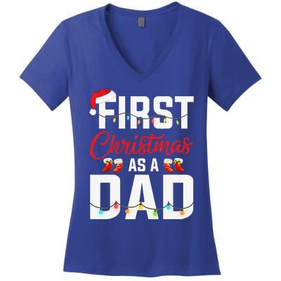 First Christmas As A Dad Xmas Lights New Dad Christmas Women's V-Neck T-Shirt