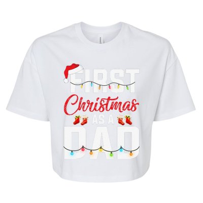 First Christmas As A Dad Xmas Lights New Dad Christmas Bella+Canvas Jersey Crop Tee