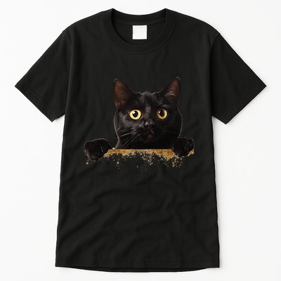 Funny Curious Adorable Cat Black Peeking Kitten Pet Lovers Tall T-Shirt