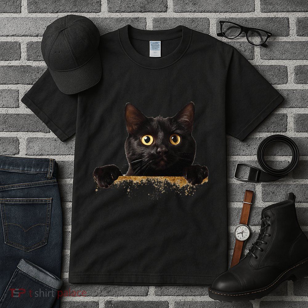 Funny Curious Adorable Cat Black Peeking Kitten Pet Lovers Tall T-Shirt
