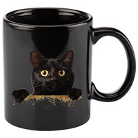 Funny Curious Adorable Cat Black Peeking Kitten Pet Lovers 11oz C Handle Ceramic Mug