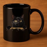 Funny Curious Adorable Cat Black Peeking Kitten Pet Lovers 11oz C Handle Ceramic Mug
