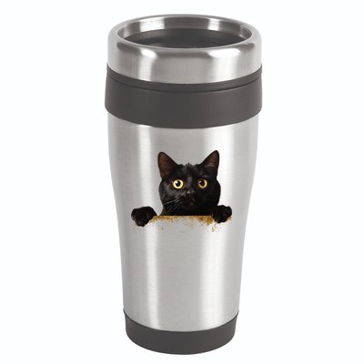 Funny Curious Adorable Cat Black Peeking Kitten Pet Lovers 16oz Travel Tumbler