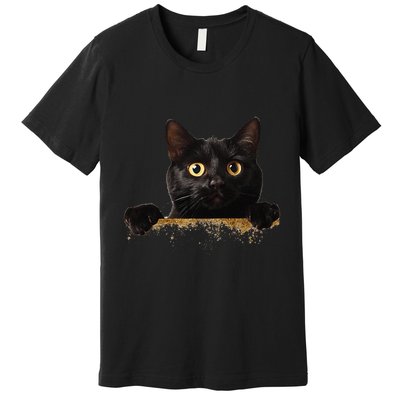 Funny Curious Adorable Cat Black Peeking Kitten Pet Lovers Premium T-Shirt