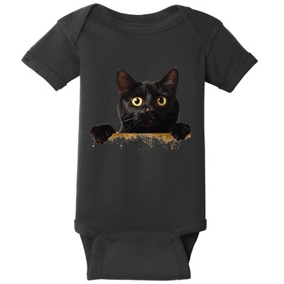 Funny Curious Adorable Cat Black Peeking Kitten Pet Lovers Baby Bodysuit