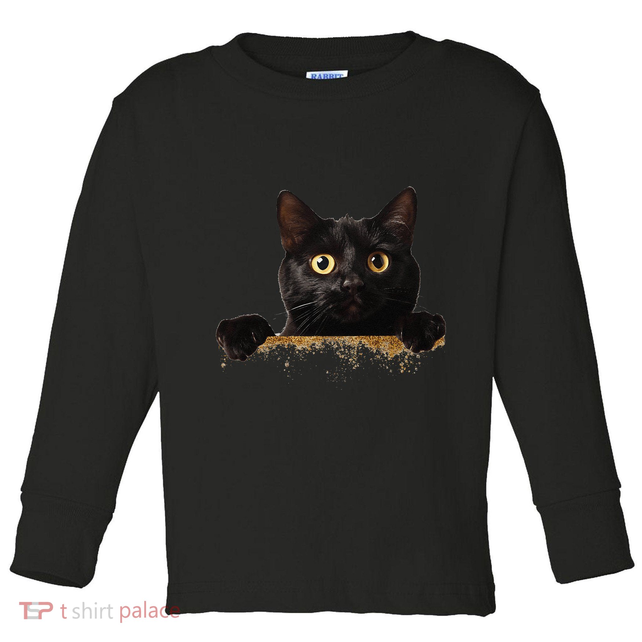 Funny Curious Adorable Cat Black Peeking Kitten Pet Lovers Toddler Long Sleeve Shirt