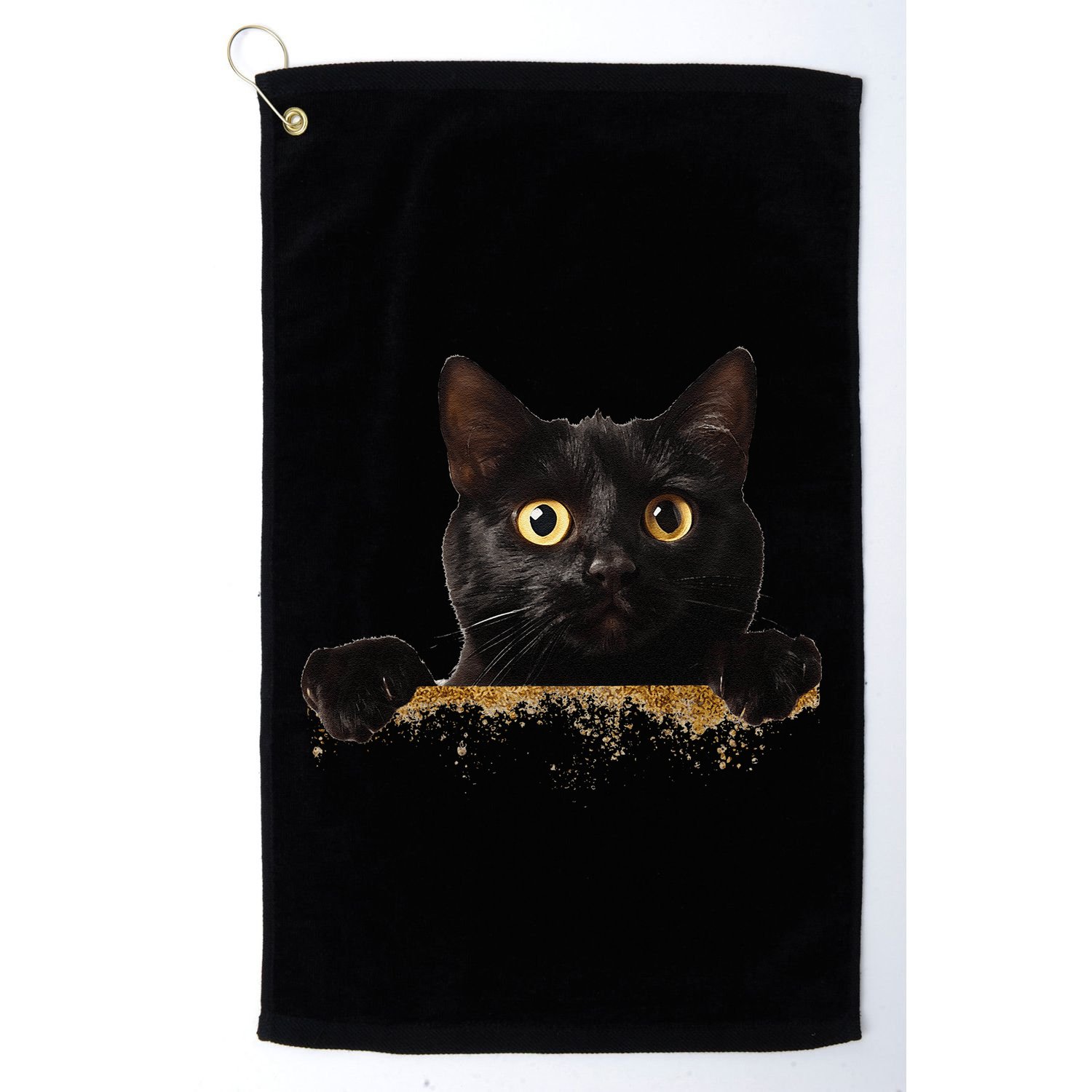 Funny Curious Adorable Cat Black Peeking Kitten Pet Lovers Golf Towel