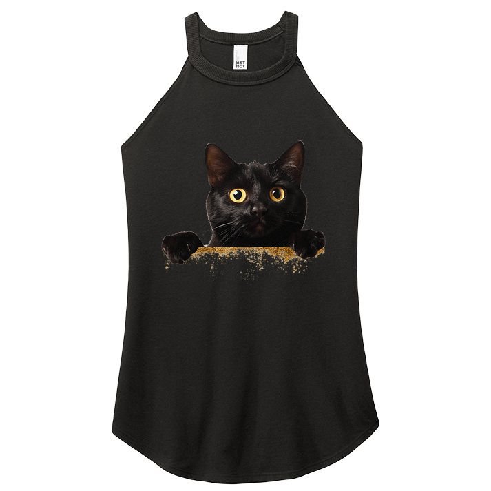 Funny Curious Adorable Cat Black Peeking Kitten Pet Lovers Women's Perfect Tri Rocker Tank