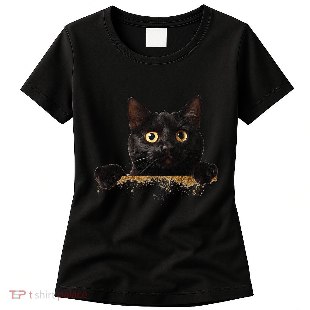 Funny Curious Adorable Cat Black Peeking Kitten Pet Lovers Womens T-Shirt