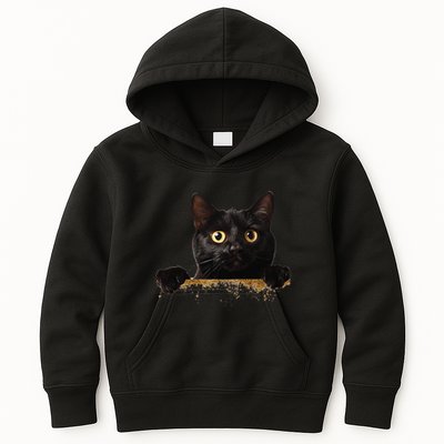 Funny Curious Adorable Cat Black Peeking Kitten Pet Lovers Kids Hoodie