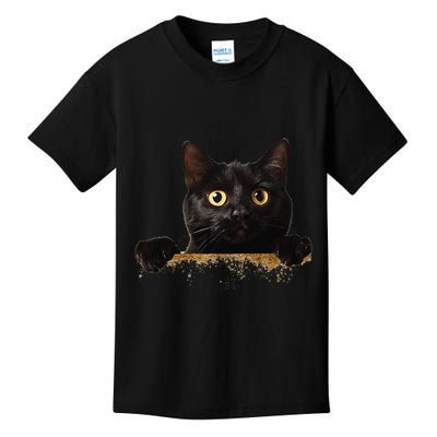 Funny Curious Adorable Cat Black Peeking Kitten Pet Lovers Kids T-Shirt