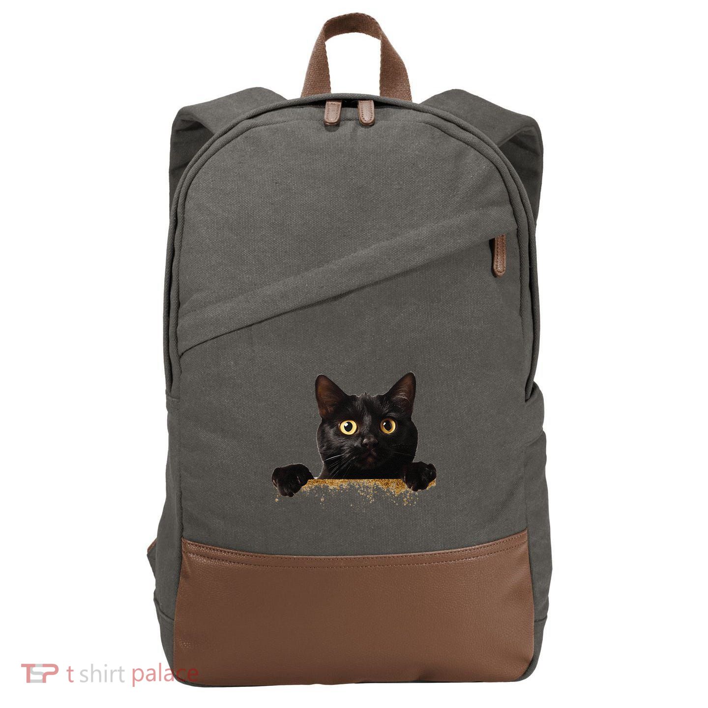 Funny Curious Adorable Cat Black Peeking Kitten Pet Lovers Cotton Canvas Backpack