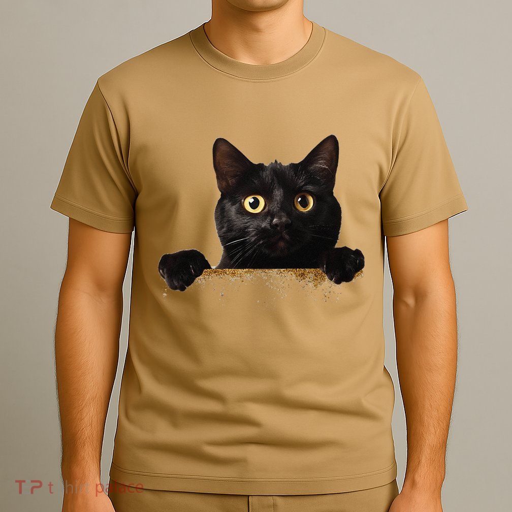 Funny Curious Adorable Cat Black Peeking Kitten Pet Lovers T-Shirt