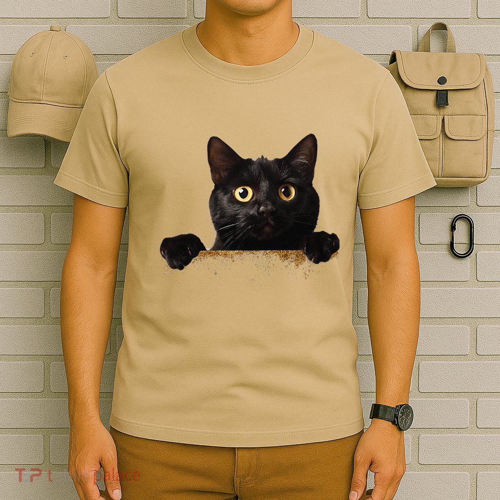 Funny Curious Adorable Cat Black Peeking Kitten Pet Lovers T-Shirt