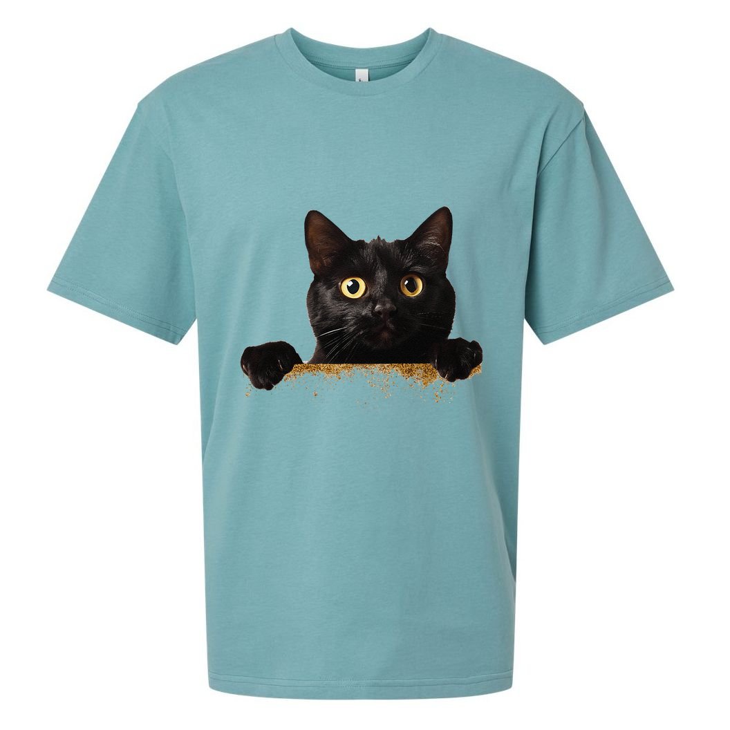 Funny Curious Adorable Cat Black Peeking Kitten Pet Lovers Sueded Cloud Jersey T-Shirt