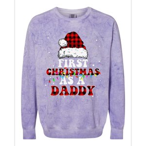 First Christmas As A Daddy Santa Hat Red Plaid Buffalo Colorblast Crewneck Sweatshirt