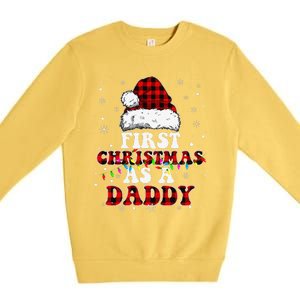 First Christmas As A Daddy Santa Hat Red Plaid Buffalo Premium Crewneck Sweatshirt