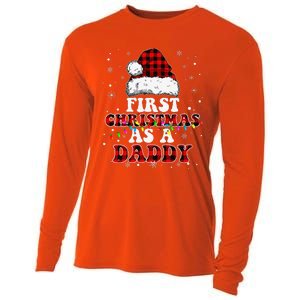 First Christmas As A Daddy Santa Hat Red Plaid Buffalo Cooling Performance Long Sleeve Crew