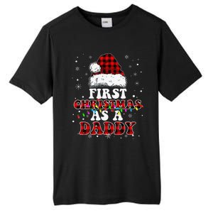 First Christmas As A Daddy Santa Hat Red Plaid Buffalo Tall Fusion ChromaSoft Performance T-Shirt