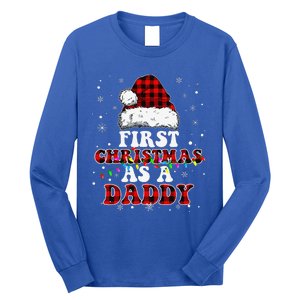 First Christmas As A Daddy Santa Hat Red Plaid Buffalo Long Sleeve Shirt