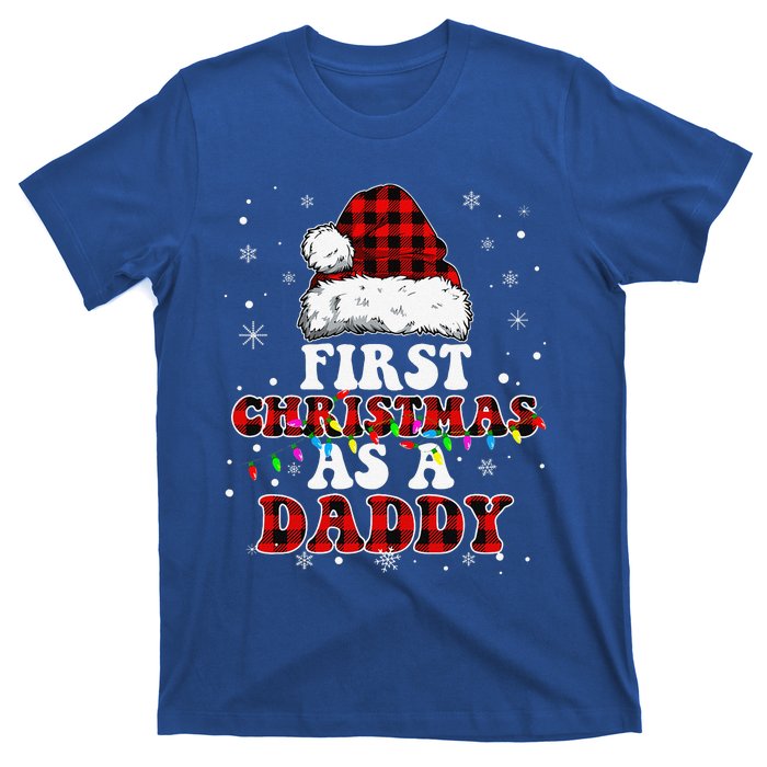 First Christmas As A Daddy Santa Hat Red Plaid Buffalo T-Shirt