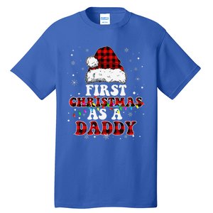 First Christmas As A Daddy Santa Hat Red Plaid Buffalo Tall T-Shirt