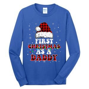 First Christmas As A Daddy Santa Hat Red Plaid Buffalo Tall Long Sleeve T-Shirt