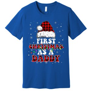 First Christmas As A Daddy Santa Hat Red Plaid Buffalo Premium T-Shirt