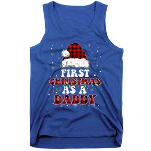 First Christmas As A Daddy Santa Hat Red Plaid Buffalo Tank Top