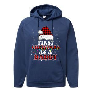 First Christmas As A Daddy Santa Hat Red Plaid Buffalo Performance Fleece Hoodie