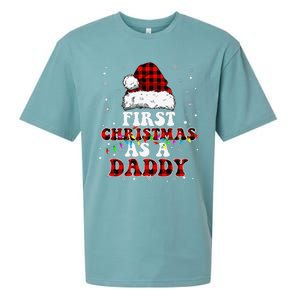 First Christmas As A Daddy Santa Hat Red Plaid Buffalo Sueded Cloud Jersey T-Shirt