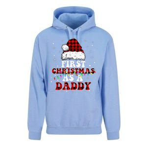 First Christmas As A Daddy Santa Hat Red Plaid Buffalo Unisex Surf Hoodie