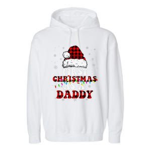 First Christmas As A Daddy Santa Hat Red Plaid Buffalo Garment-Dyed Fleece Hoodie