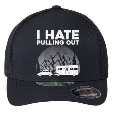 Funny Camping Art For Camping Trailer Camper Flexfit Unipanel Trucker Cap