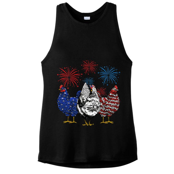 Funny Chickens American Flag Patriotic Farmer 4th Of July Ladies PosiCharge Tri-Blend Wicking Tank