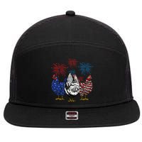 Funny Chickens American Flag Patriotic Farmer 4th Of July 7 Panel Mesh Trucker Snapback Hat