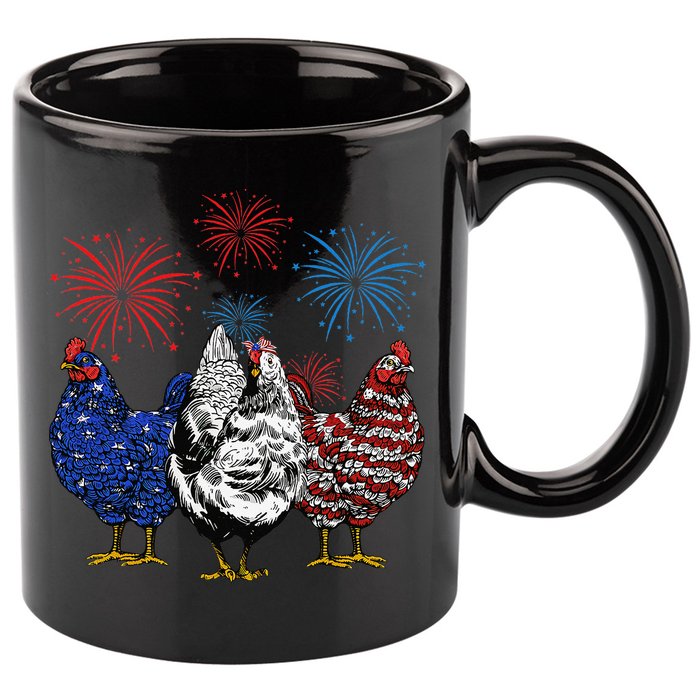 Funny Chickens American Flag Patriotic Farmer 4th Of July 11oz C Handle Ceramic Mug