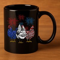 Funny Chickens American Flag Patriotic Farmer 4th Of July 11oz C Handle Ceramic Mug