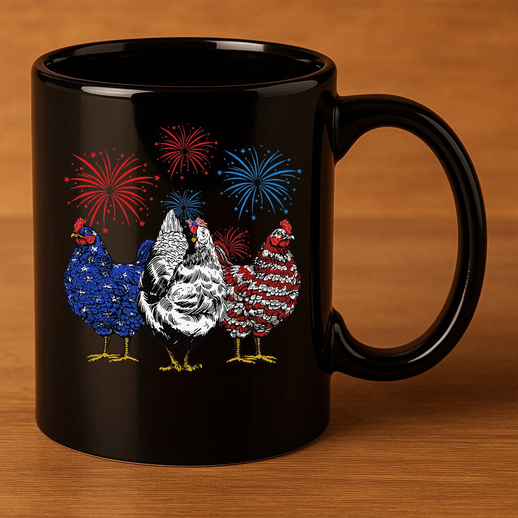 Funny Chickens American Flag Patriotic Farmer 4th Of July 11oz C Handle Ceramic Mug